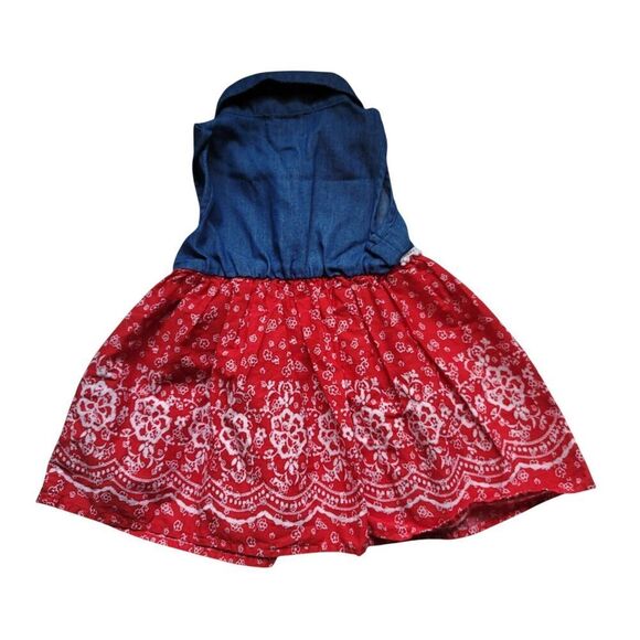Lilt Denim & Red Floral Collard Dress | Size 6/9M - Picture 3 of 4